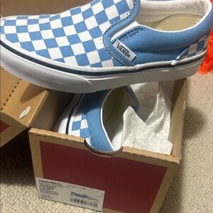 Vans Kids Blue and White Checkered Slip-On Sneakers